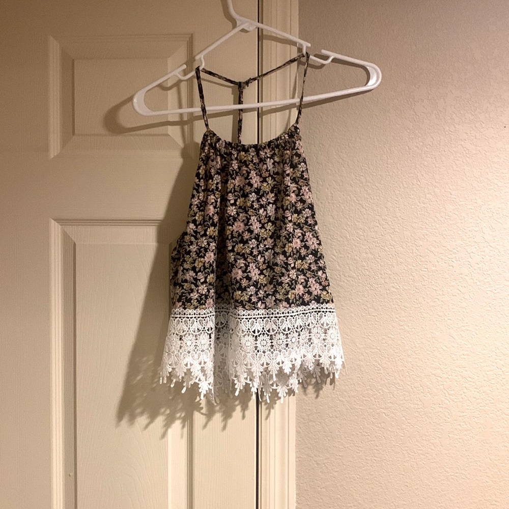 LA Hearts Floral Cropped Tank-Top